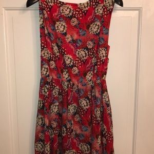 Alive and Olivia Red Floral Print Dress 96% Silk